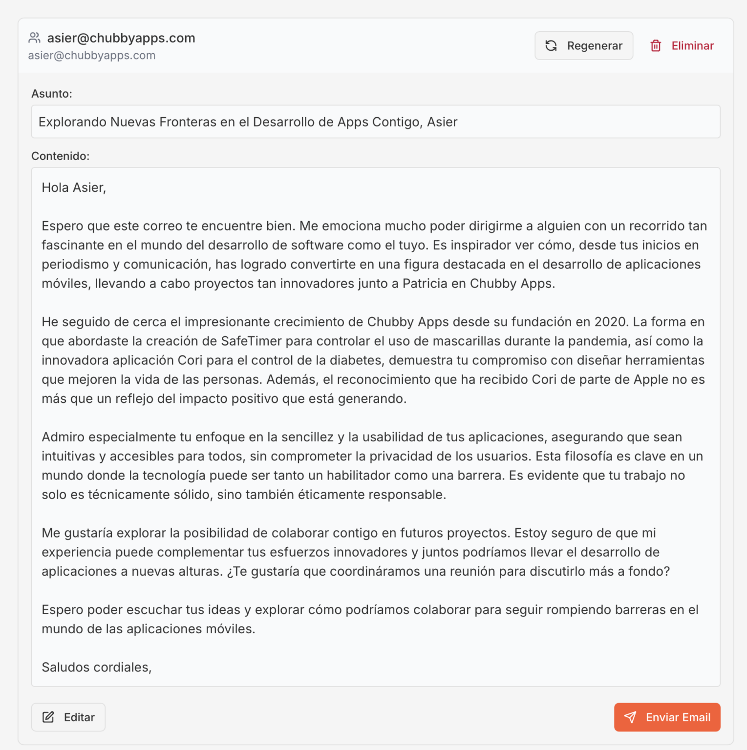Ejemplo de mail personalizado generado por Mapia