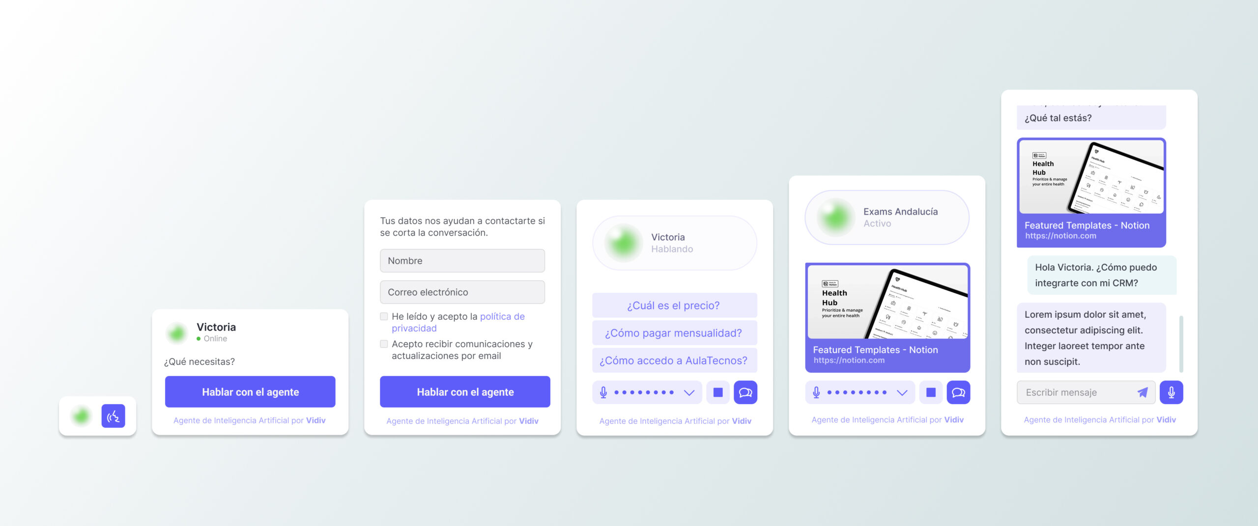 Vidiv Agentes — widget embebible del agente conversacional