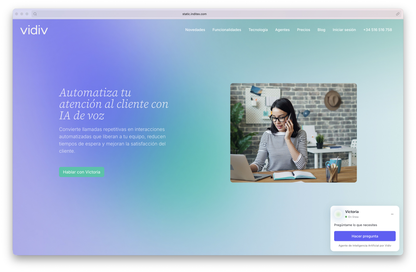 Página web del producto Vidiv