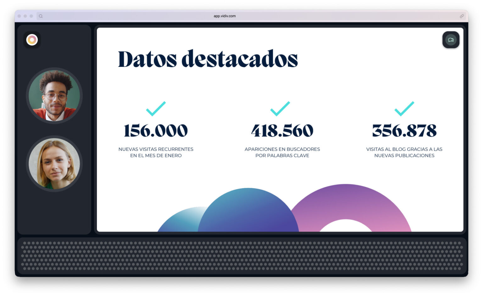 Vista de la aplicación maximizando el contenido compartido por los ponentes
